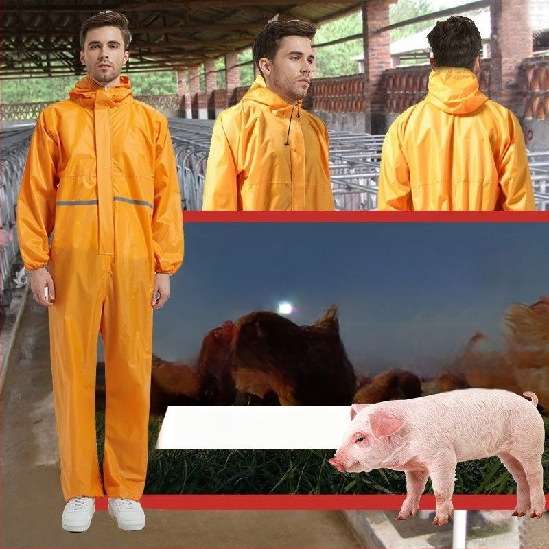 Combinezon cu glugă pentru fermă de porci — îmbrăcăminte de protecție pentru hrănire, rezistentă la praf, impermeabilă și rezistentă la ulei.