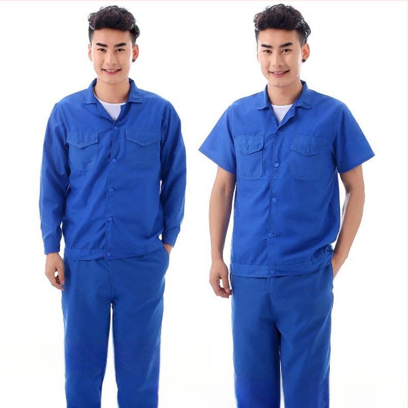 Set de lucru albastru din bumbac pentru vară, unisex, cu mâneci scurte și lungi, pentru auto service și uz industrial