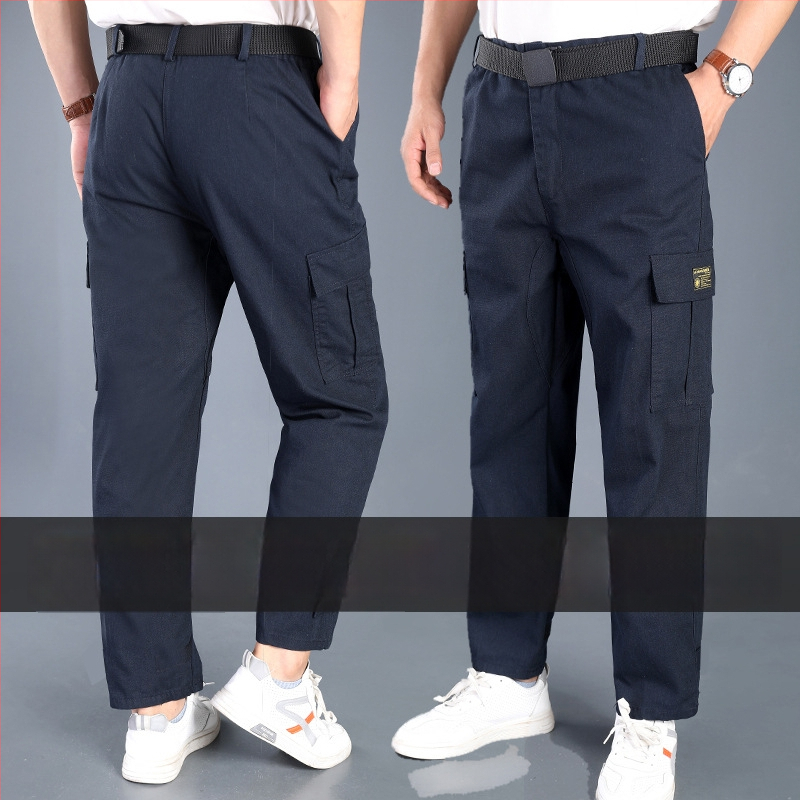 Pantaloni de lucru pentru bărbați din bumbac, cu inserție suplimentară, croi drept, lejer, durabili, pentru sudură, protecție împotriva arsurilor