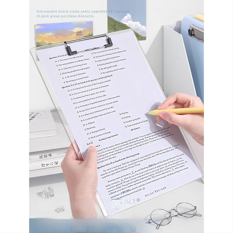 Clipboard din acrilic transparent A4 - versiune verticală, pentru documente, meniuri și notițe, design simplu