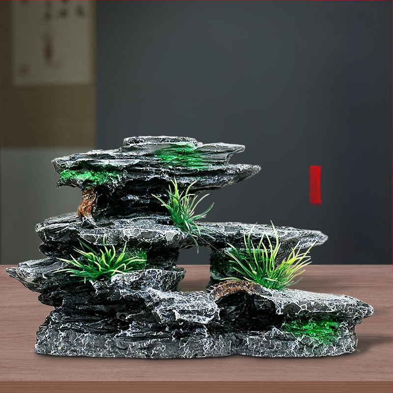 Set de peisaj pentru acvariu cu pietre decorative și plante acvatice – ornamente mici și peșteri ascunse