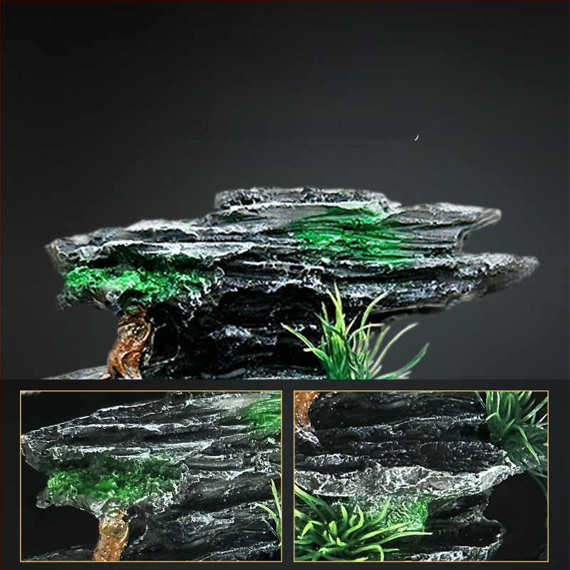 Set de peisaj pentru acvariu cu pietre decorative și plante acvatice – ornamente mici și peșteri ascunse