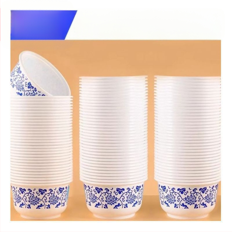 Vas de unică folosință din plastic, design porțelan albastru și alb, luxos, rezistent la temperaturi, potrivit pentru alimente, pentru catering, nunți și uz casnic