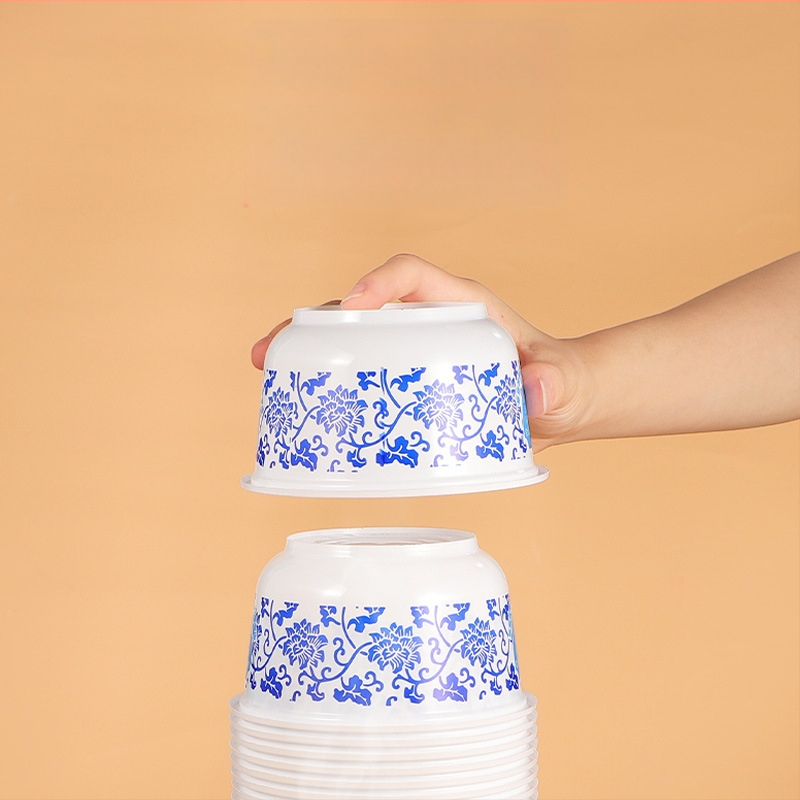 Vas de unică folosință din plastic, design porțelan albastru și alb, luxos, rezistent la temperaturi, potrivit pentru alimente, pentru catering, nunți și uz casnic