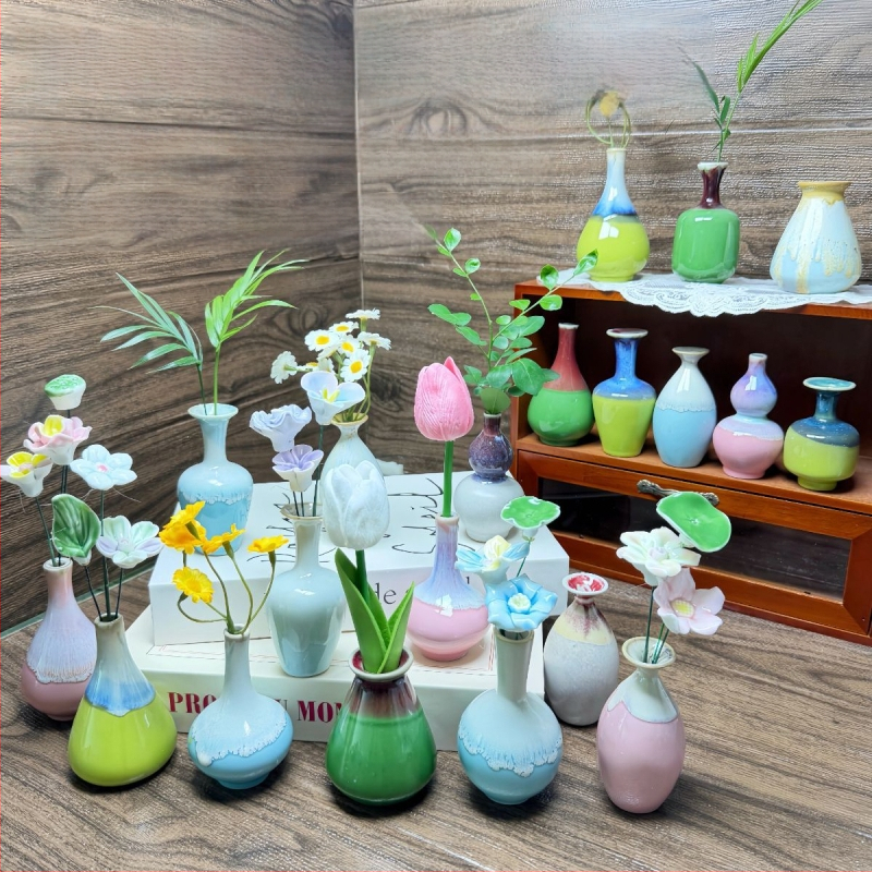 Vază ceramică mică, lucrată manual, pentru birou, vază decorativă pentru flori, artă ceramică cu glazură la cuptor