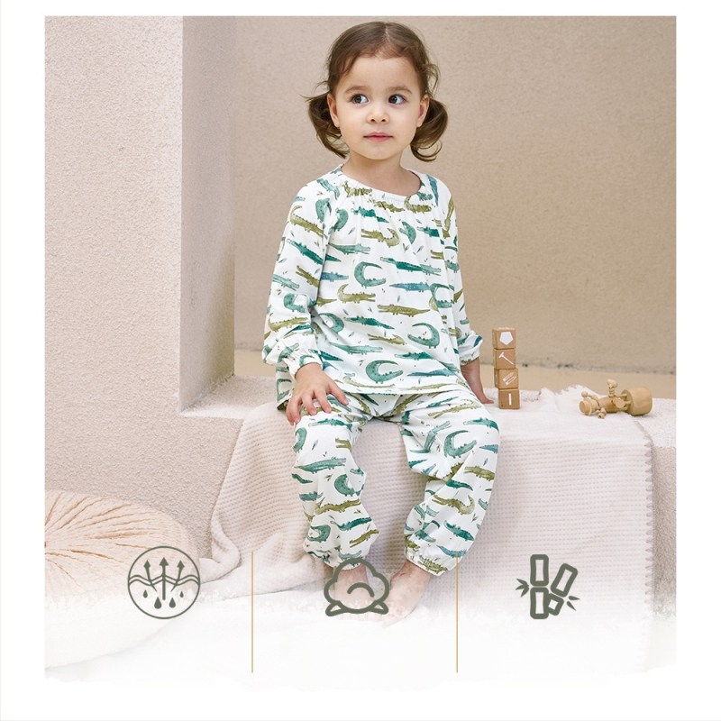 Andan Set Pijamale Copii Unisex cu Mâneci Lungi din Bambus-Bumbac-Spandex, Model Cartoon, Îmbrăcăminte de Casă