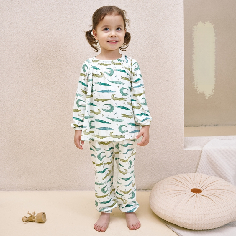 Andan Set Pijamale Copii Unisex cu Mâneci Lungi din Bambus-Bumbac-Spandex, Model Cartoon, Îmbrăcăminte de Casă