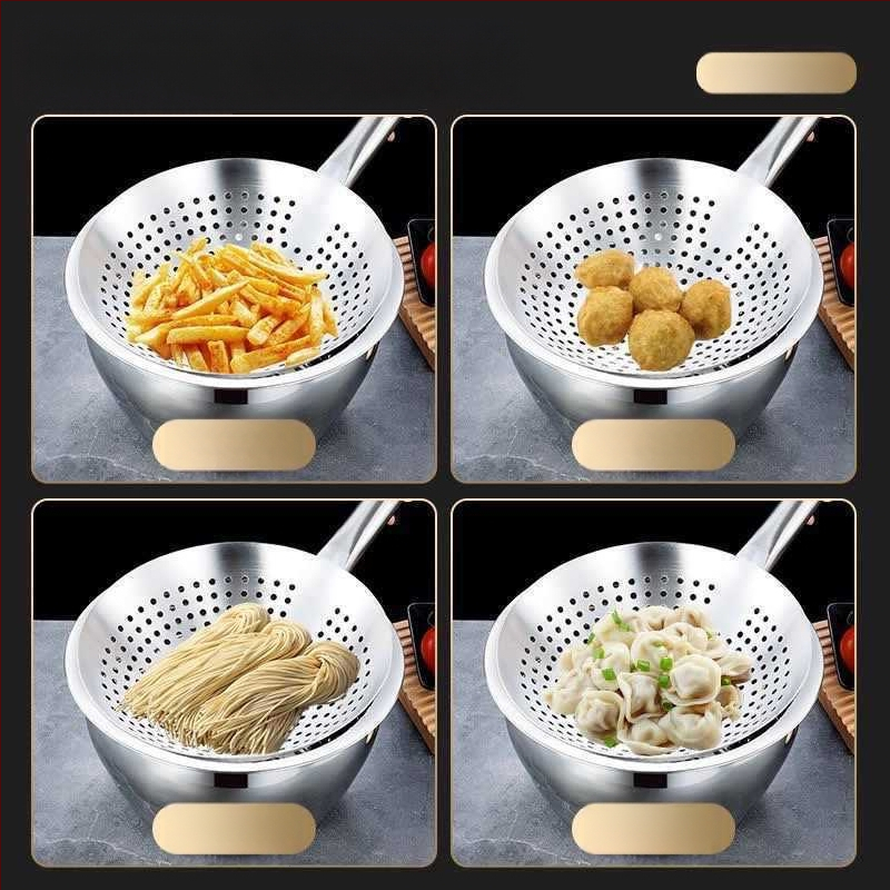 Colander din oțel inoxidabil, îngroșat, pentru prăjit, uz casnic și comercial, strecurător de bucătărie, lingură mare cu găuri