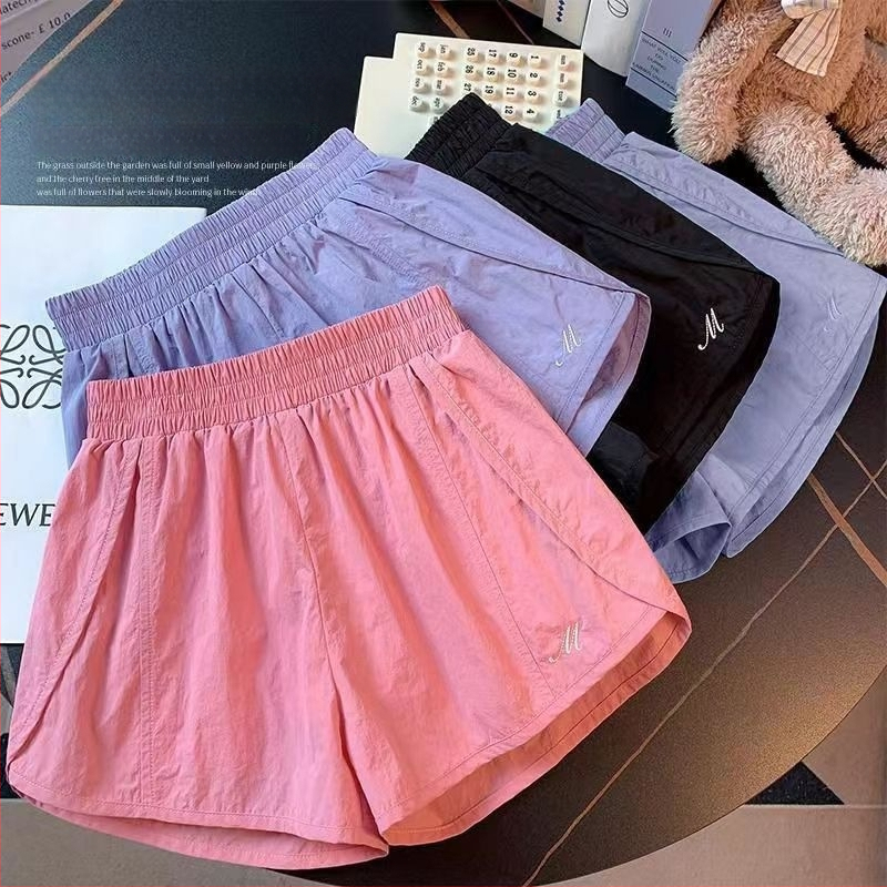 Șorturi de vară lejere pentru fete în stil coreean, versatile și moderne, cu croială largă, material ice silk, uscare rapidă, casual sport