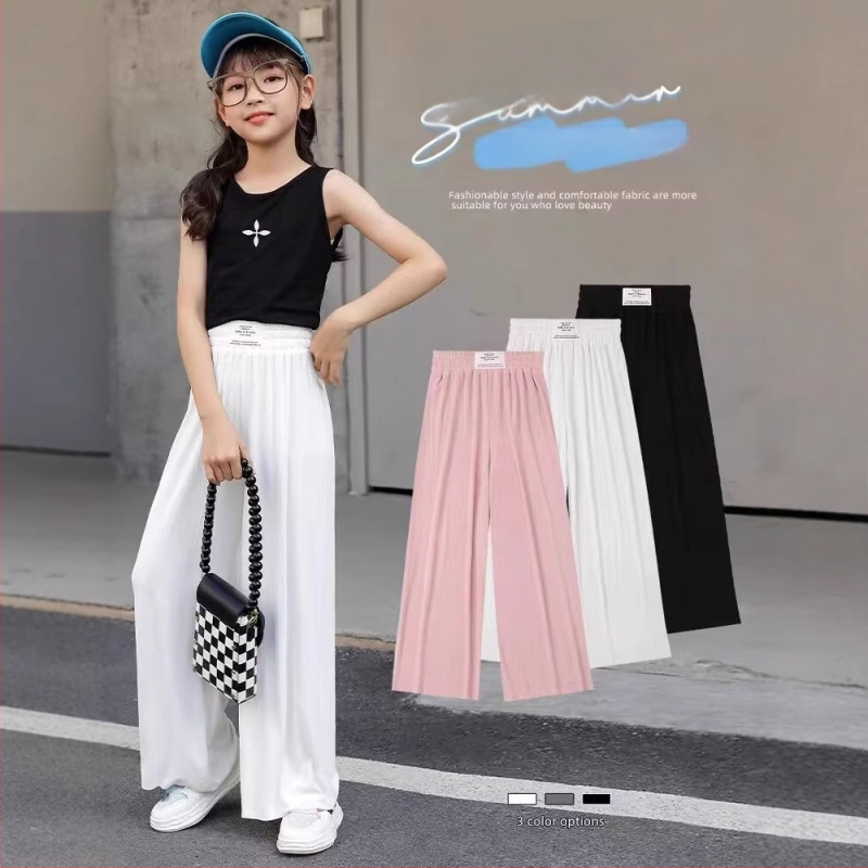 Pantaloni Ice Silk largi pentru fete, casual de vară, ușori