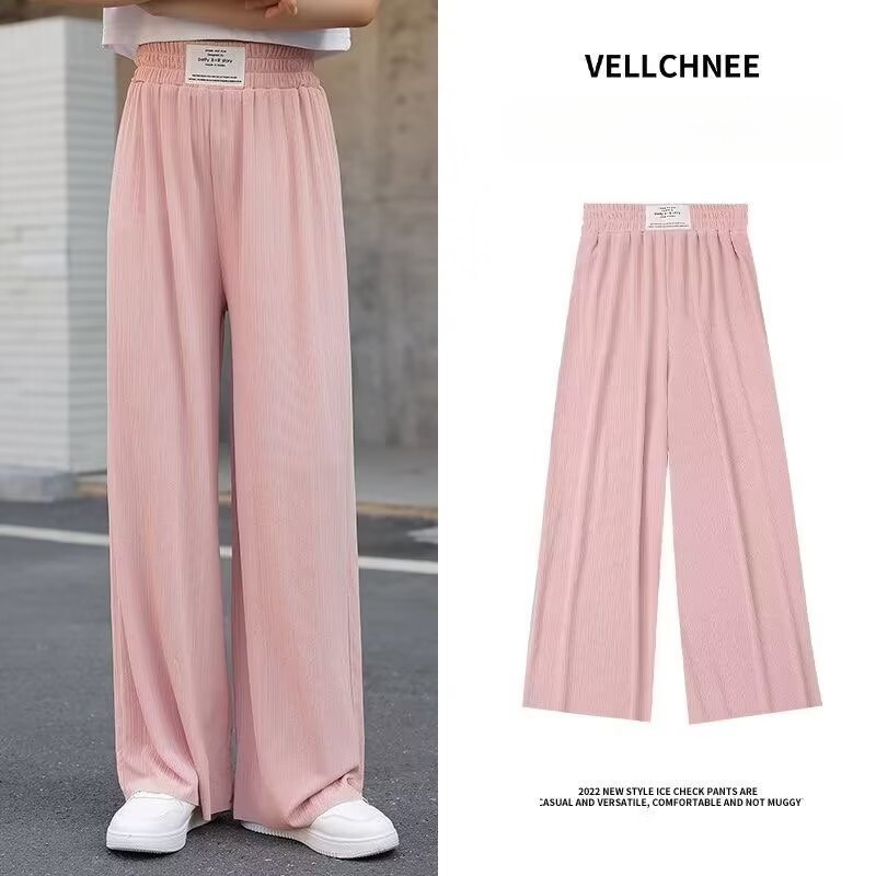 Pantaloni Ice Silk largi pentru fete, casual de vară, ușori