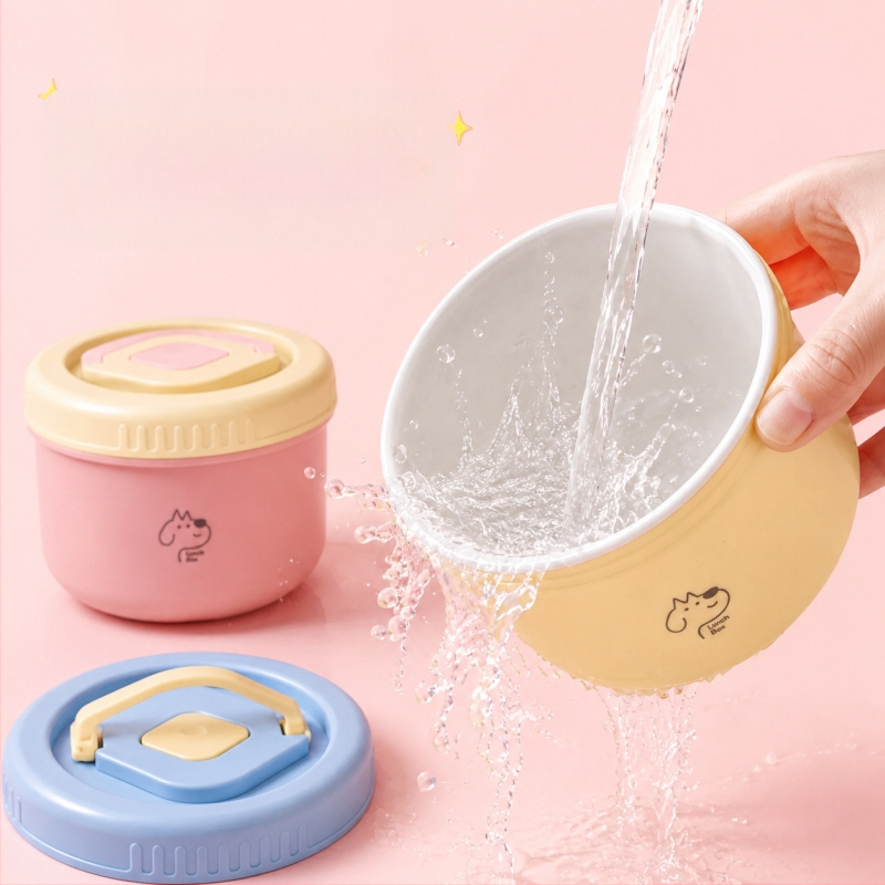 Cutie prânz ceramică rotundă, pentru angajați de birou și studenți, capacitate 1–2 L, strat unic, nefiind potrivită pentru microunde, portabilă, stil modern minimalist, model desen animat