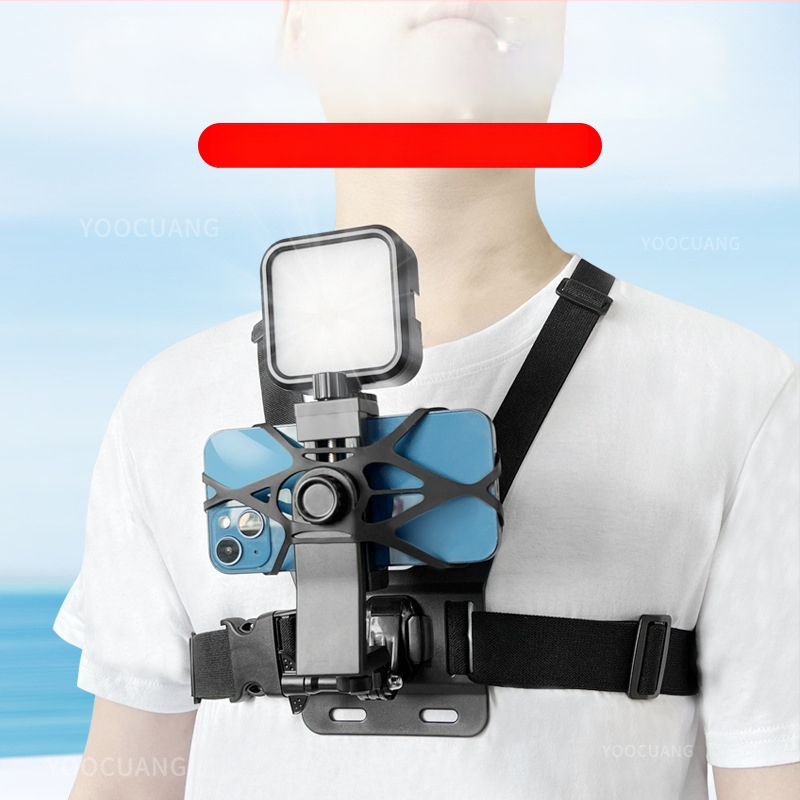 Suport pentru telefon fixat pe piept cu curea, filmare în perspectiva primei persoane, vlog de pescuit și streaming în aer liber