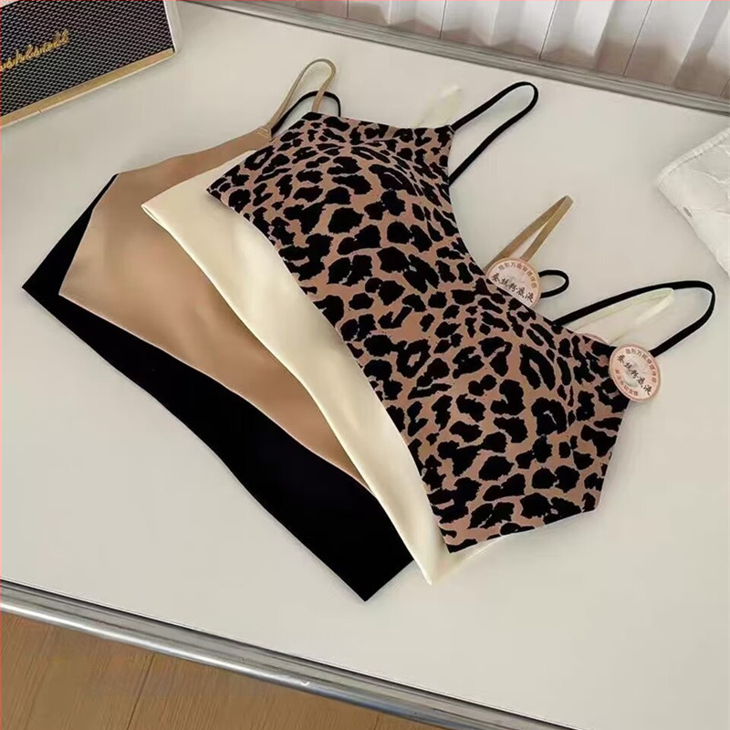 2652 Sutien leopard sexy cu spate decupat, cupe fixe, fără cusături, antiderapant, protecţie împotriva expunerii