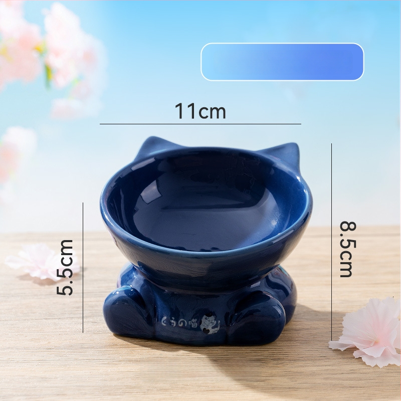 Vas ceramic în stil japonez, cap de pisică, vas pentru mâncare de pisică cu margine înclinată, stabil și greu de răsturnat, potrivit ca vas de apă sau mâncare pentru animale de companie.