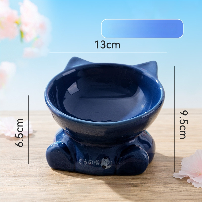 Vas ceramic în stil japonez, cap de pisică, vas pentru mâncare de pisică cu margine înclinată, stabil și greu de răsturnat, potrivit ca vas de apă sau mâncare pentru animale de companie.