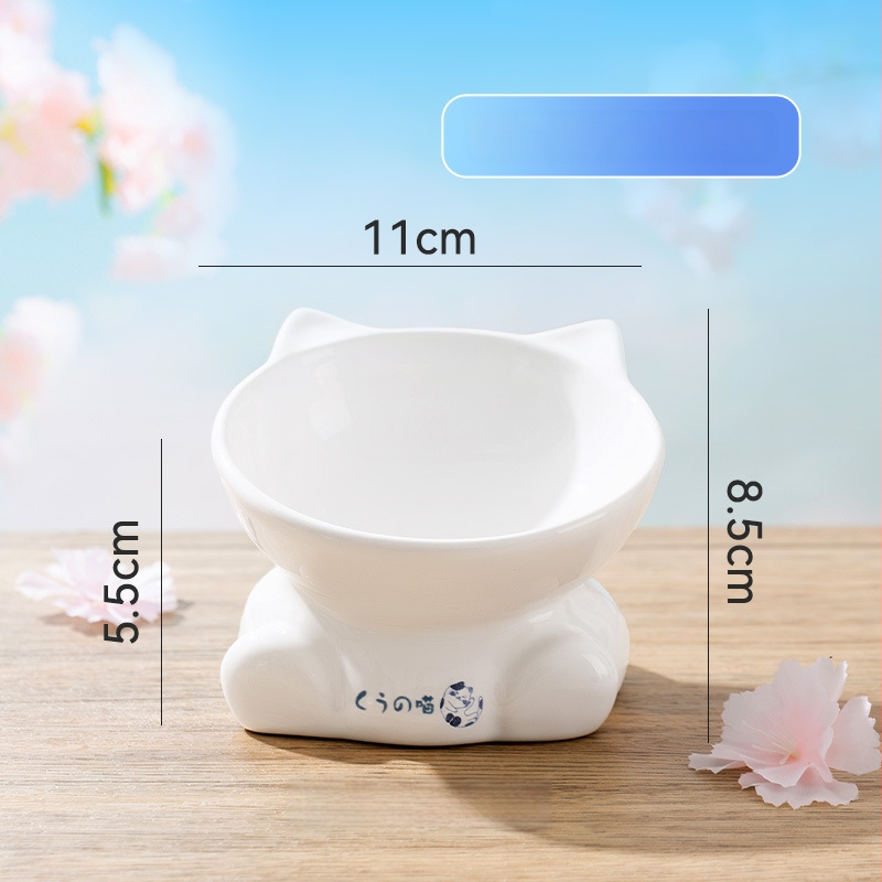 Vas ceramic în stil japonez, cap de pisică, vas pentru mâncare de pisică cu margine înclinată, stabil și greu de răsturnat, potrivit ca vas de apă sau mâncare pentru animale de companie.