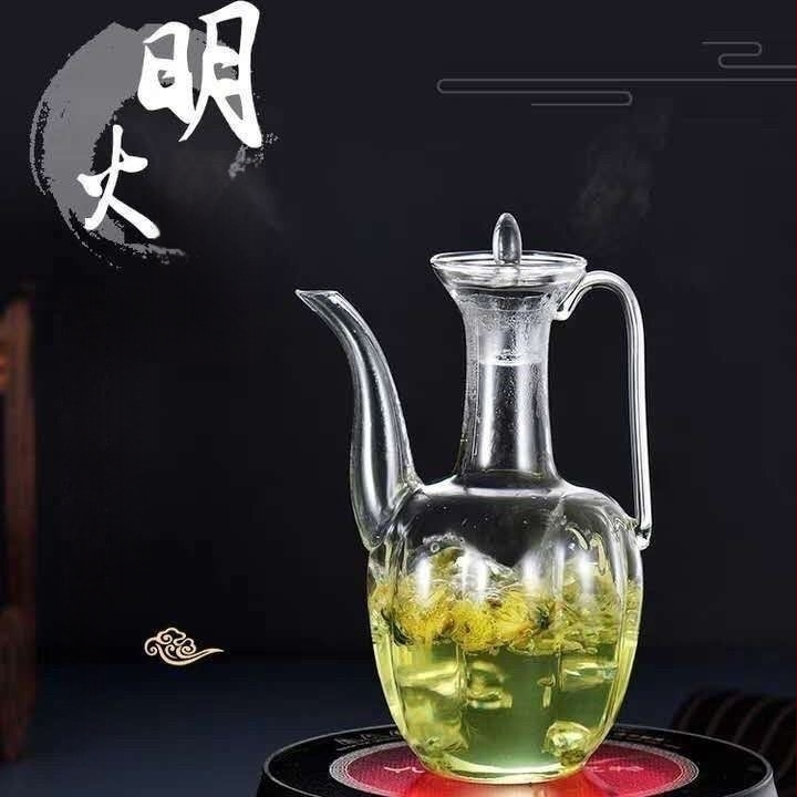 Ceainic din sticlă borosilicată înaltă pentru ceai verde, stil retro Song, ceainic pentru doamne, ceainic inspirat de concubina imperială, vas de infuzare proporțional