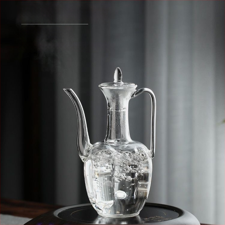 Ceainic din sticlă borosilicată înaltă pentru ceai verde, stil retro Song, ceainic pentru doamne, ceainic inspirat de concubina imperială, vas de infuzare proporțional