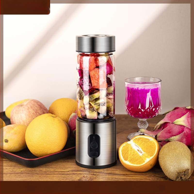 Storcător electric portabil pentru fructe și legume, cu 6 lame, sticlă borosilicată, capacitate 400 ml, baterie încorporată