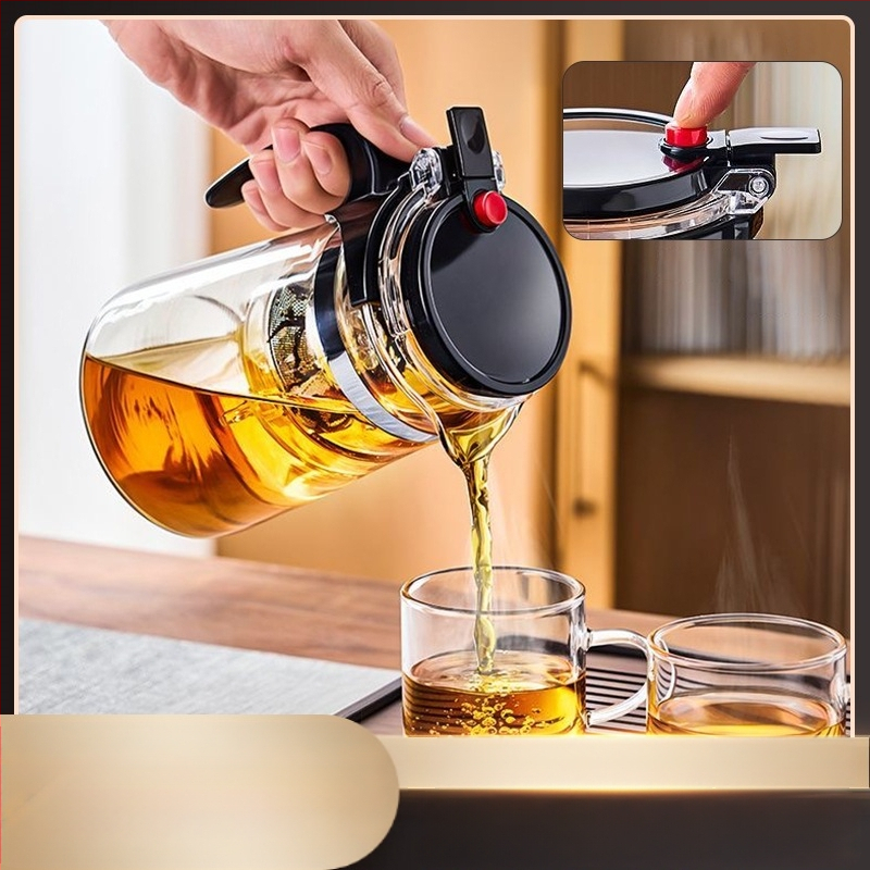 Ceainic din sticlă cu infuzor și filtru, pentru uz casnic, set de ceai cu separare la atingere, cană de infuzare din sticlă