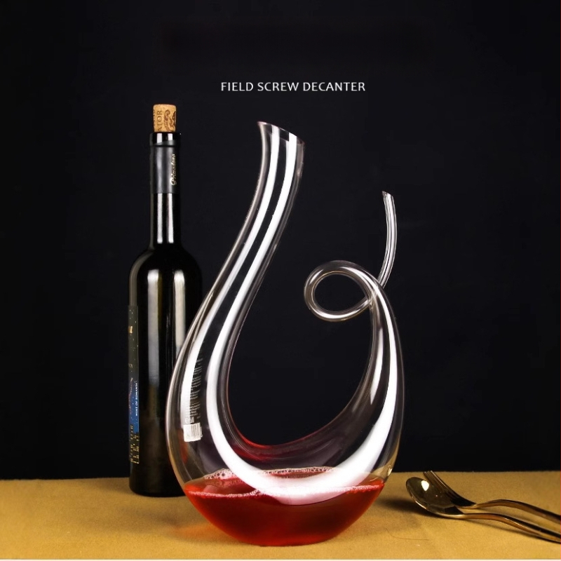 Decanter de vin în formă de melc, sticlă de cristal suflată manual