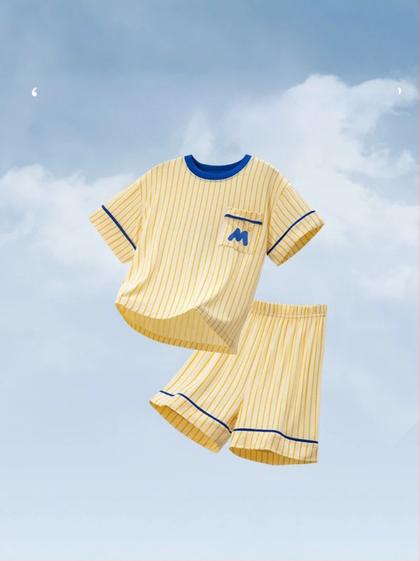 Set de pijama pentru copii din modal, tricou cu mânecă scurtă și pantaloni scurți, două piese, vară, unisex
