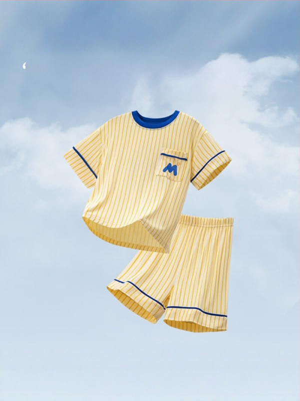 Set de pijama pentru copii din modal, tricou cu mânecă scurtă și pantaloni scurți, două piese, vară, unisex