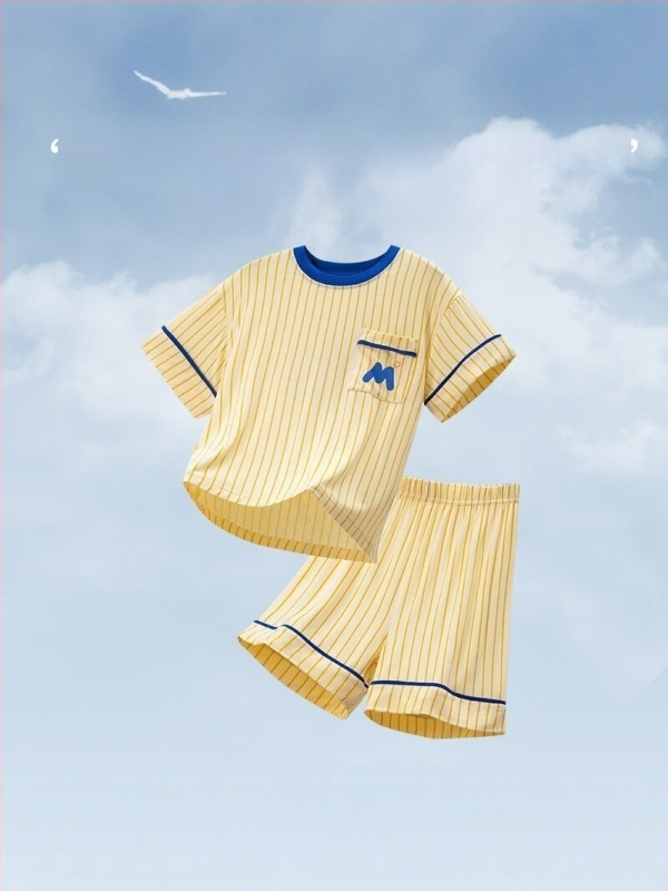 Set de pijama pentru copii din modal, tricou cu mânecă scurtă și pantaloni scurți, două piese, vară, unisex