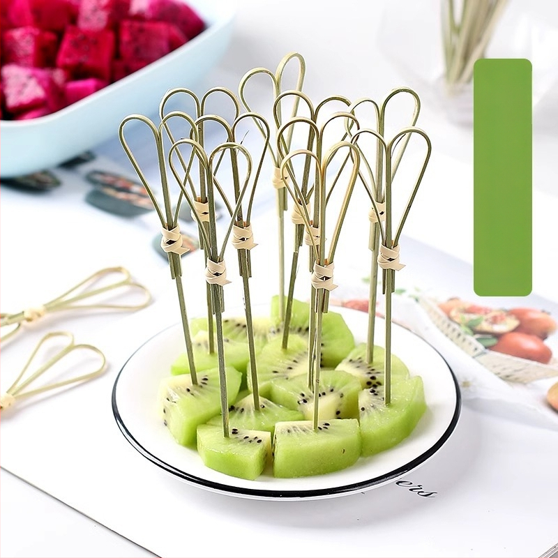 Set bețișoare din bambus pentru desert: furculițe pentru fructe, bețișoare pentru fructe confiate, bețișoare DIY, bețișoare pentru cocktail, bețișoare cu inel