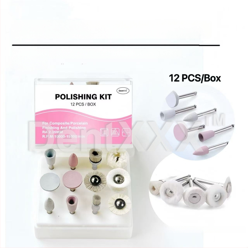Set de 12 piese pentru șlefuire și polizare, cu mâner de viteză redusă, din rășină, porțelan, zirconiu și metal