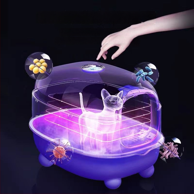 Cutie de nisip pentru pisici, mare, închisă ermetic, cu deodorizare, sterilizare inteligentă și protecție împotriva stropirilor