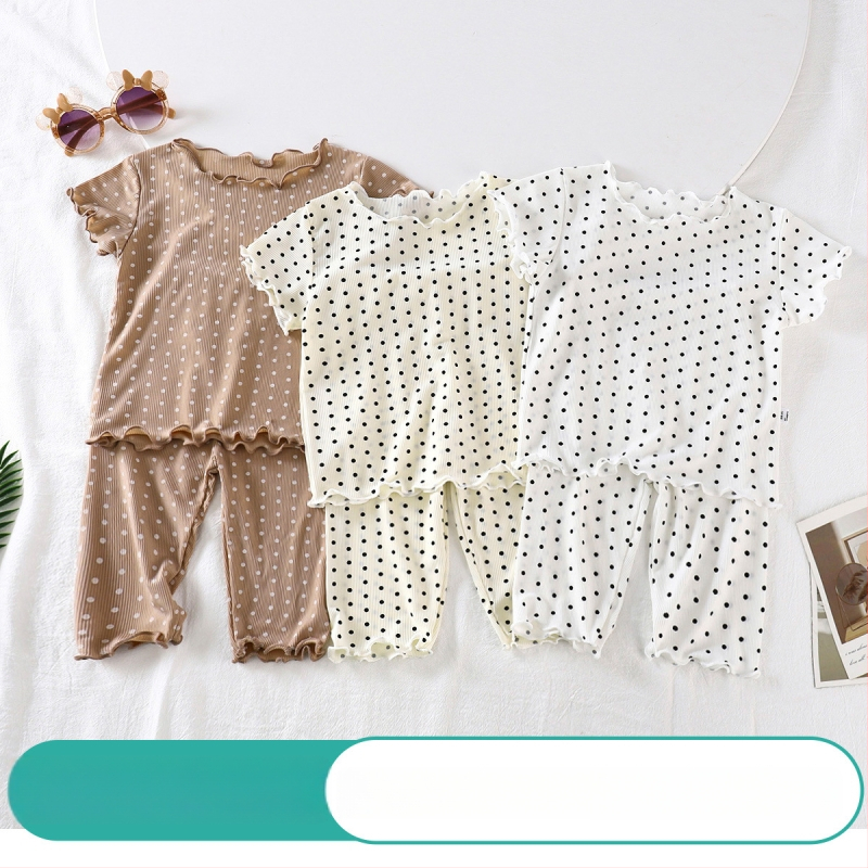 Set de pijama copii ușor, vară, cu mâneci scurte, unisex, două piese, material Ice Silk