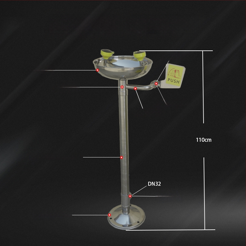 Stație verticală de spălare a ochilor cu pedala – oțel inoxidabil 304 și ABS, industrial