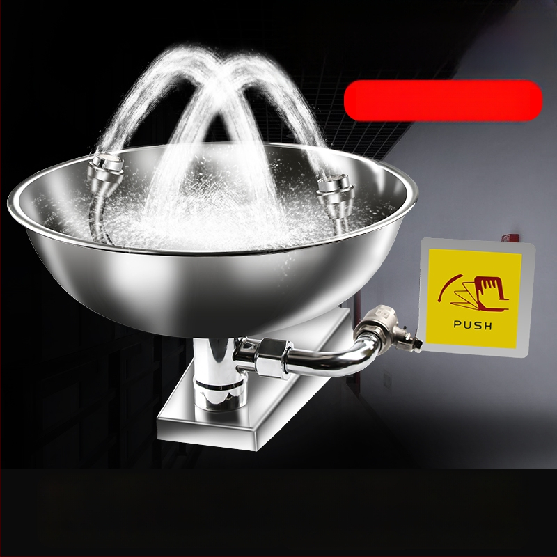 Stație de spalare a ochilor pentru laborator, oțel inox 304, dublă ieșire, montaj pe perete sau tip masă, jet de spălare, urgență
