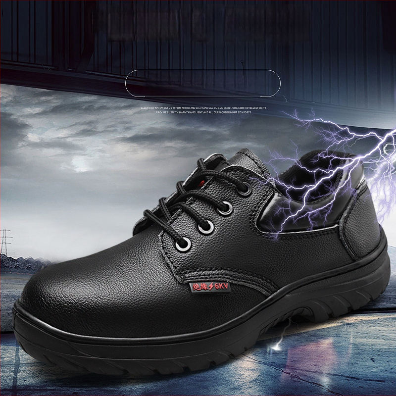 Pantofi izolatori de protecție electrică 6 kV, vârf din plastic, fără metal, talpă joasă, partea superioară din piele de vită