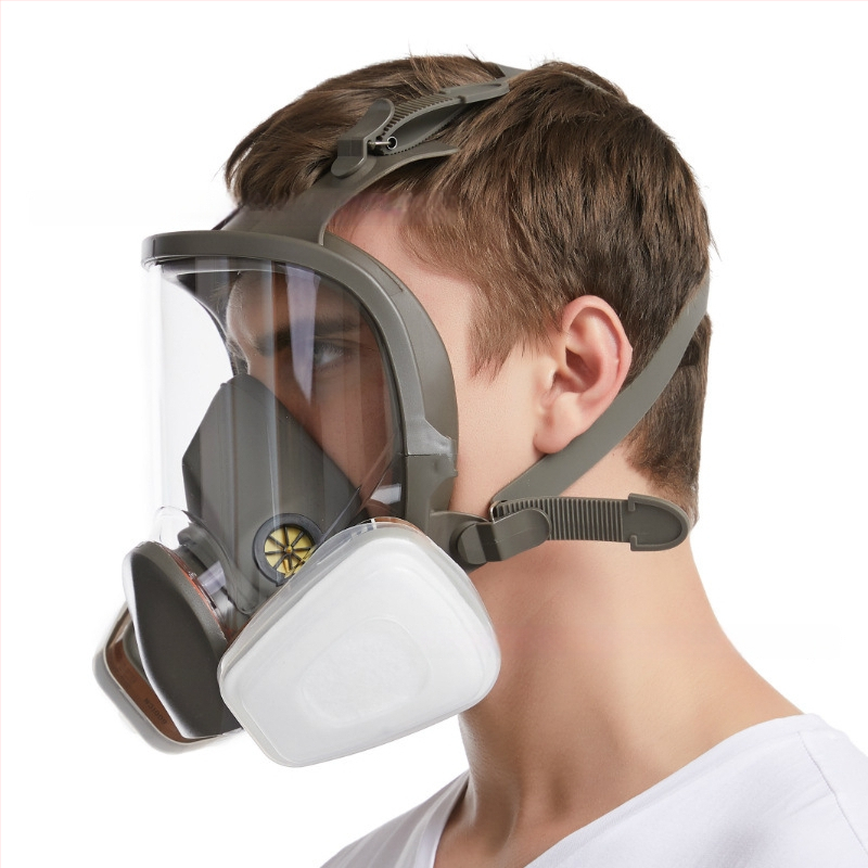 Masca de protecție facială din silicon, modelul 6800, pentru spray de vopsea, substanțe chimice și pesticide, cu câmp vizual lat