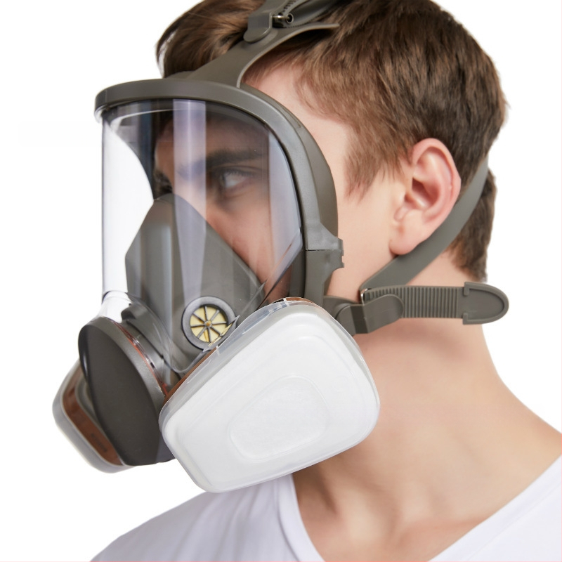 Masca de protecție facială din silicon, modelul 6800, pentru spray de vopsea, substanțe chimice și pesticide, cu câmp vizual lat