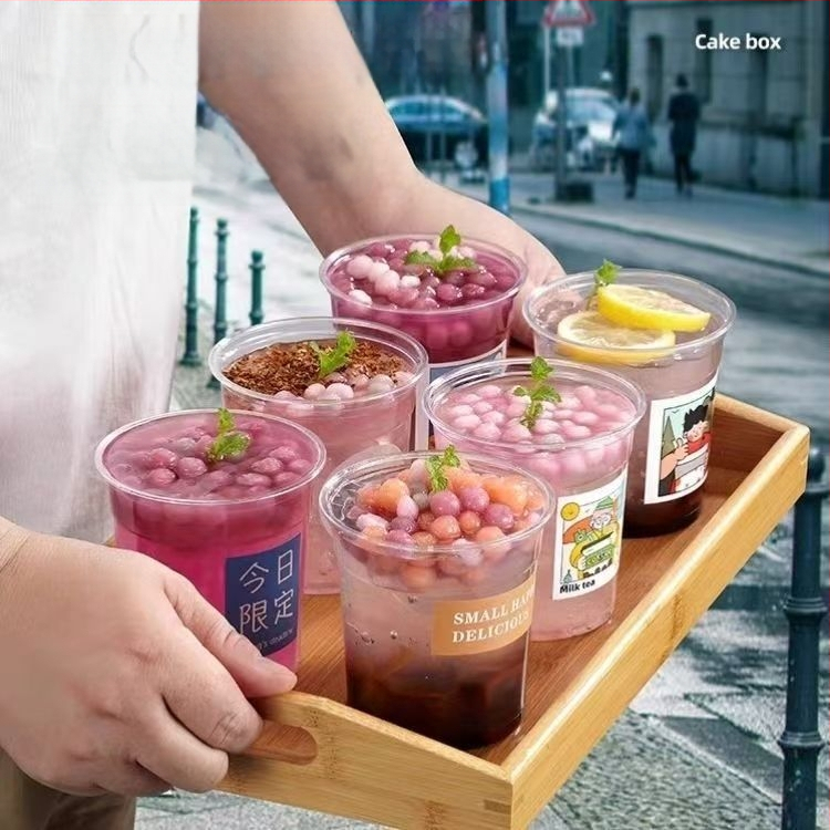 Cupa PET de 500ml cu bol – set de unică folosință pentru ceai cu lapte, deserturi și perle de tapiocă
