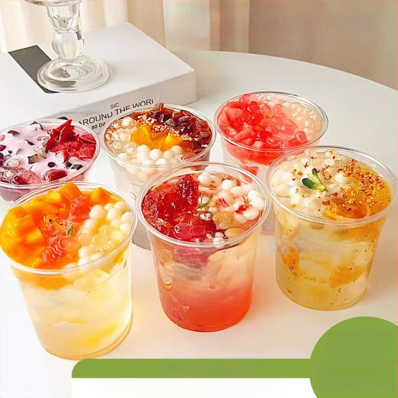 Cupa PET de 500ml cu bol – set de unică folosință pentru ceai cu lapte, deserturi și perle de tapiocă