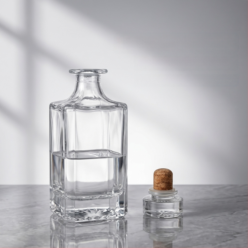 Sticlă simplă de whisky, transparentă, 750 ml, sticlă din cristal alb îngroșat, dop din plută sigilat