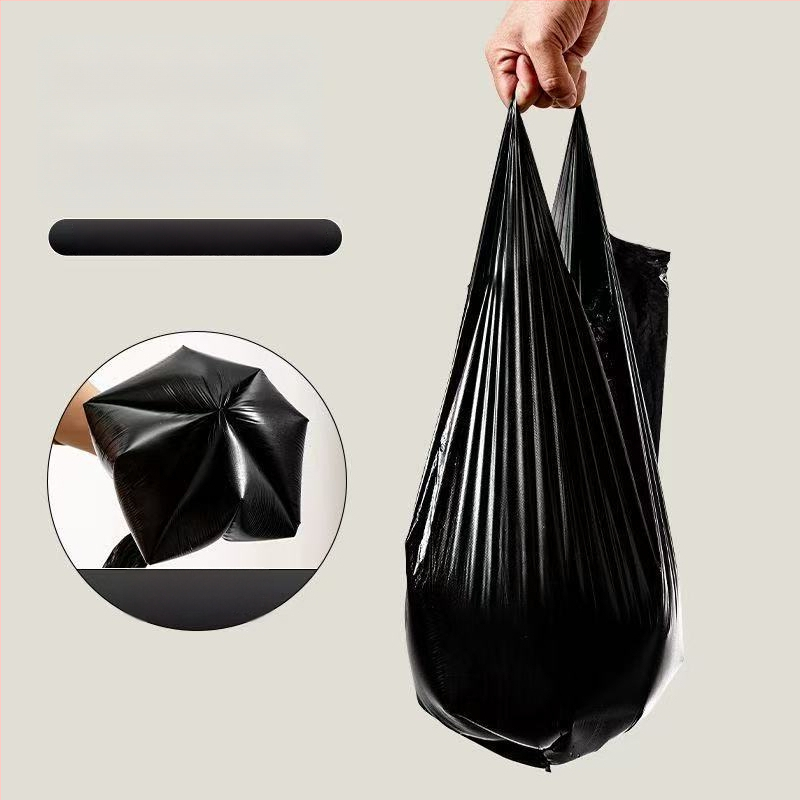 Saci de gunoi în stil vestă pentru uz casnic, groși, negri, mari, pentru bucătărie, cu parfum lemongrass, fără rupturi, cu șnur de strângere