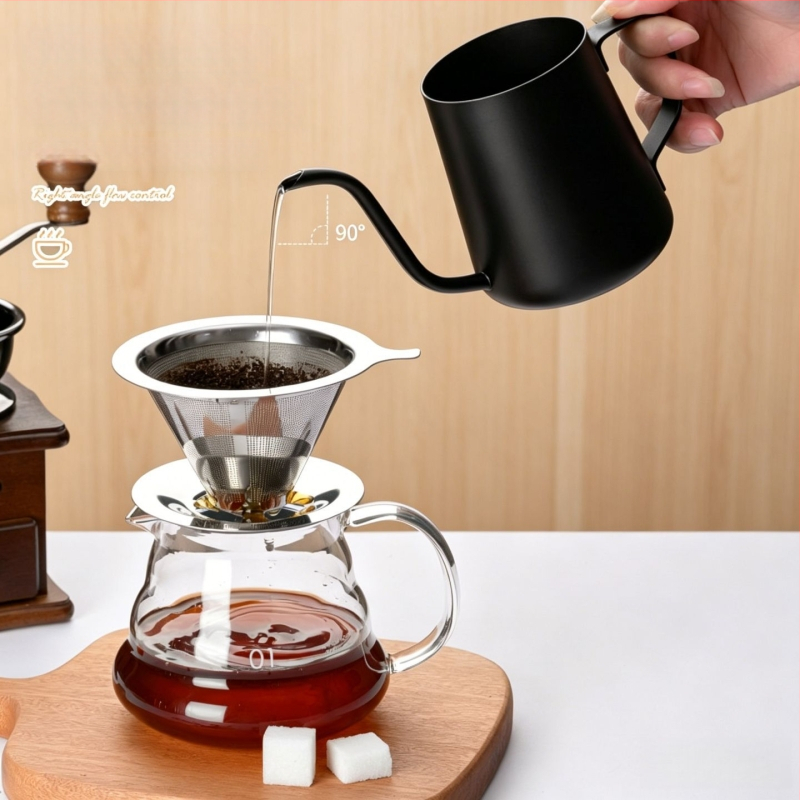 Ceainic din oțel inoxidabil 304 pentru cafea filtrată, cu gură îngustă