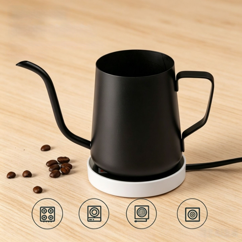Ceainic din oțel inoxidabil 304 pentru cafea filtrată, cu gură îngustă