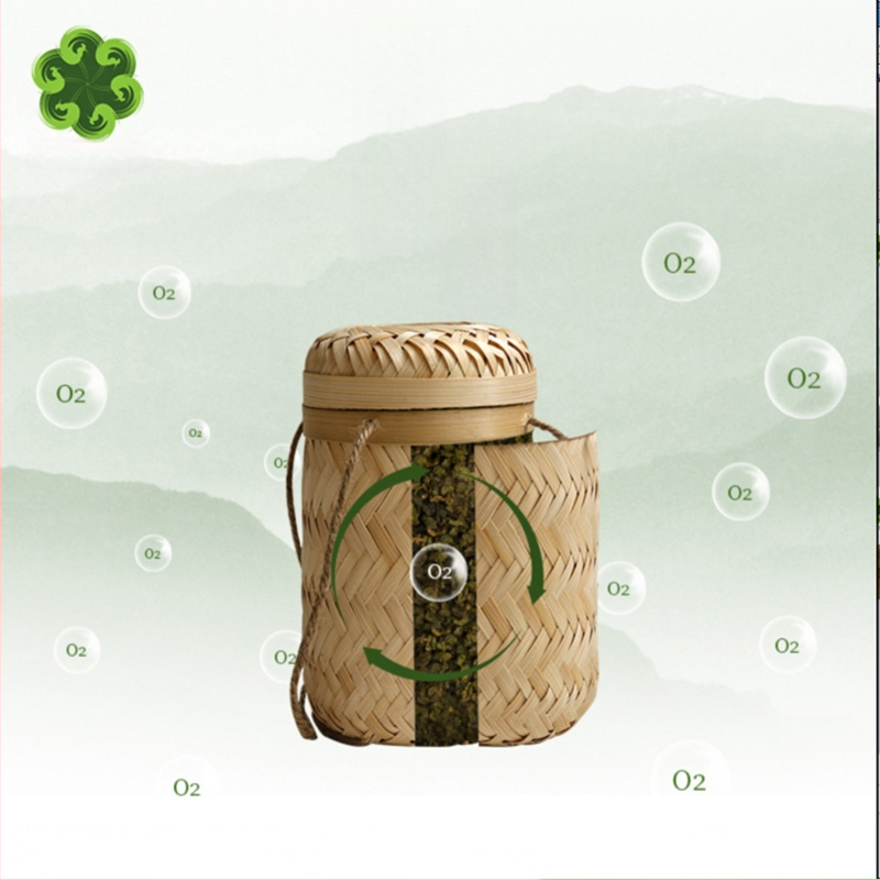 Cutie rotundă împletită din bambus cu capac, pentru ceai, mooncakes și rulouri de orez