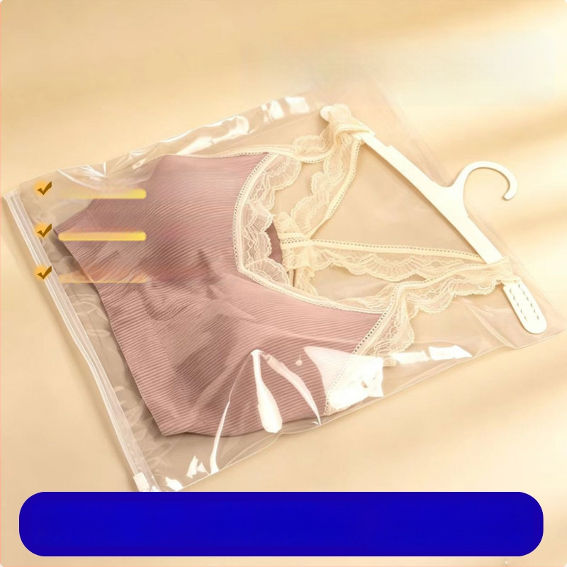 Sac de depozitare pentru lenjerie feminină, cu cârlig pentru agățat și fermoar, material PE, ambalaj transparent