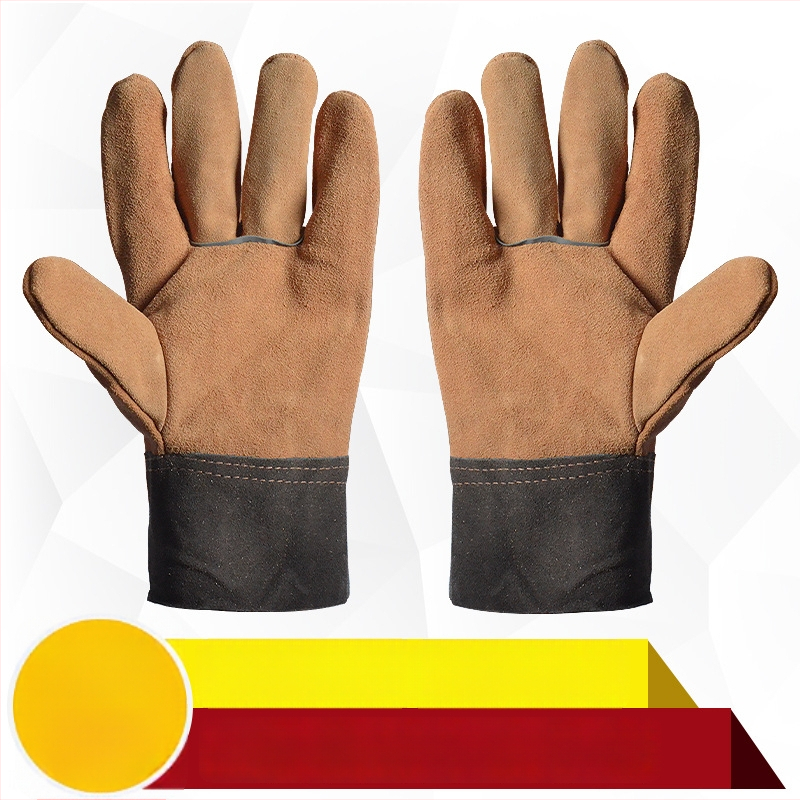 Mănuși scurte de sudură din piele, palmă din piele completă, căptușite cu catifea, rezistente la uzură și izolație termică