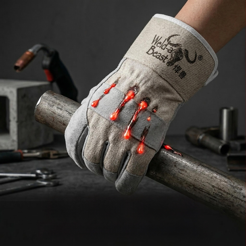 Old Firemaker Mănuși de sudură 1120 din piele de vacă, două straturi, semi-piele, rezistente la uzură