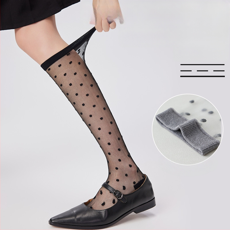 Șosete până la gambe pentru femei, vară, respirabile, stil colegiu, model cu buline, culoare solidă, din bumbac