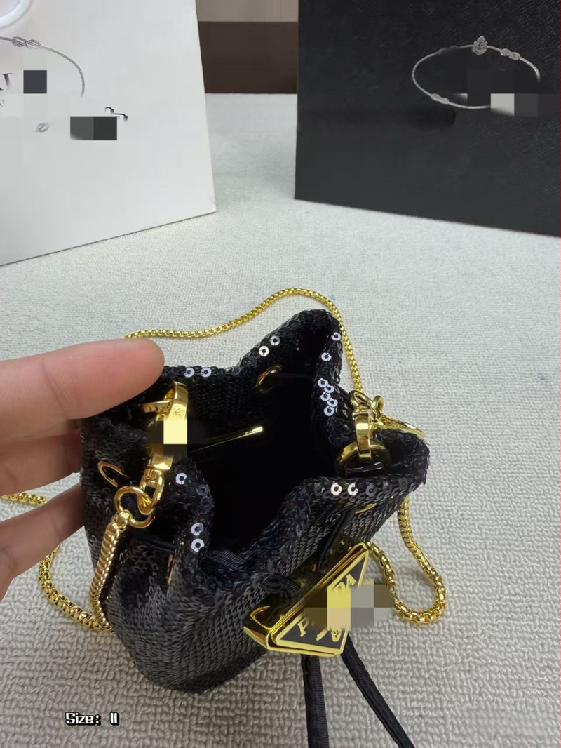 Geantă mini pentru ruj, cu lanț și paiete, bucket bag crossbody pentru femei, vara 2025